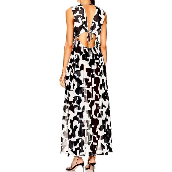 Milly Cabana Mila Modern Geometric Cutout Maxi Dress Black White Size S NWT - Picture 3 of 13